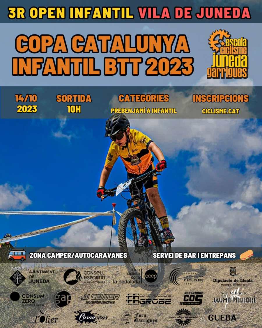 El calendario de la Copa Catalunya Infantil BTT cerrará su temporada 2023 el próximo sábado 14 de octubre con la disputa del 3r Open Infantil Vila de Juneda .